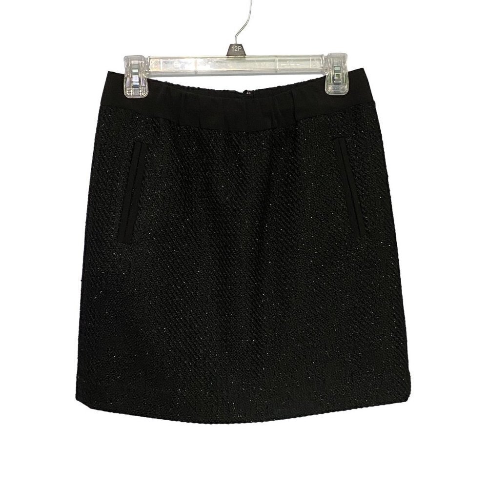 Loft Black Textured Glitter Mini Skirt with Back Zipper and Side Pockets Size Sm